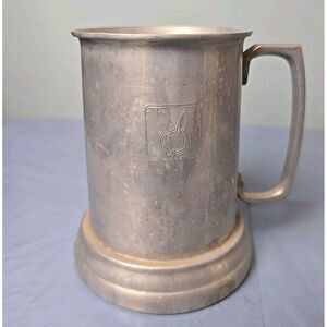 Vintage Playboy Bunny Tankard Aluminum Metal Stein Mug Glass Bottom Cup